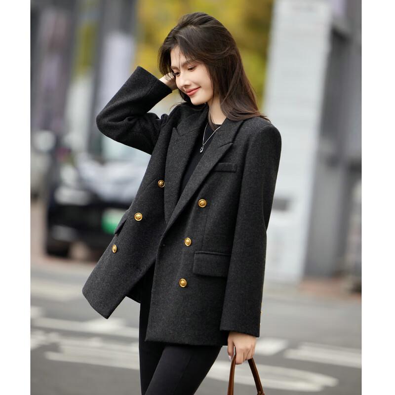 

Women s Padded Double-Breasted Suit-Style Coat L