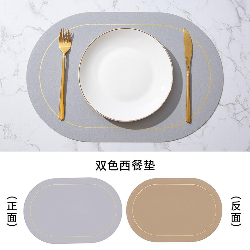 Direktlieferung von nordisch inspirierten zweifarbigen, kontrastierenden ovalen Leder-Tischsets, wasserdichte, ölabweisende und hitzeisolierende Tischsets für Hotels und Haushalte