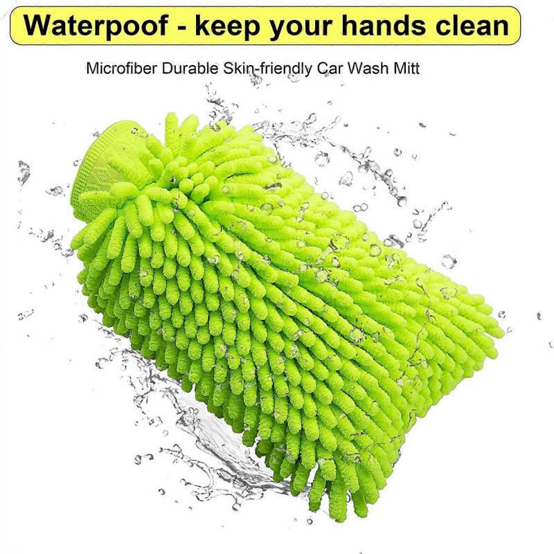 Car Wash Mitt 2 Pack - Large Size Microfiber Wash Mitt Car Cleaning Mitts Premium Chenille Car Washing Gloves Winter Waterproof Car Wash Rag Sponge Ki