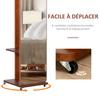 Standing Mirror with Wheels - Clothes Rack, 4 Hooks Shelf MDF Walnut Look