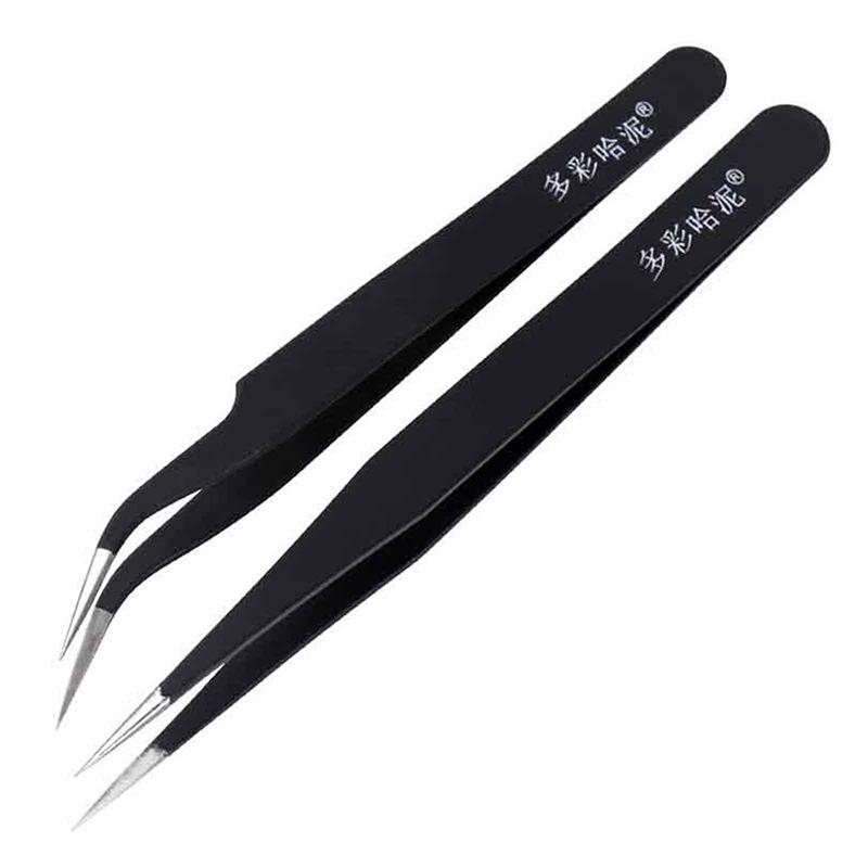 1/2Pcs Anti-Static Metal Tweezers Set Pointed Curved Tweezer Precision Maintenance Industrial Tool Electronics Repair Tools