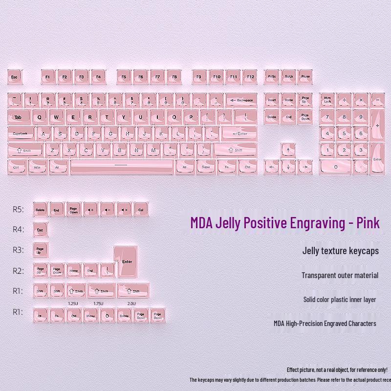 Engraved Jelly Texture Keycaps Full Set - Transparent Outer, Solid Inner - MDA Profile, 132 Keys