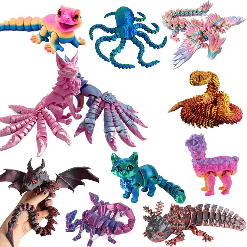 3D-printede Dyr Leketøy Flerleddet Bevegelig Dinosaur Slange Fidget Leketøy Voksne Autisme Stresslindrende Leker Skrivebordsdekor Barn Gave