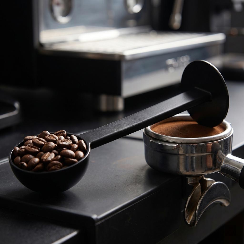 Kaffeeschaufel mit Tamper Wandmontierte Kaffeemesslöffel für gemahlenen Kaffee und Bohnen Langlebiges Küchenwerkzeug mit langem Griff für einfache Handhabung