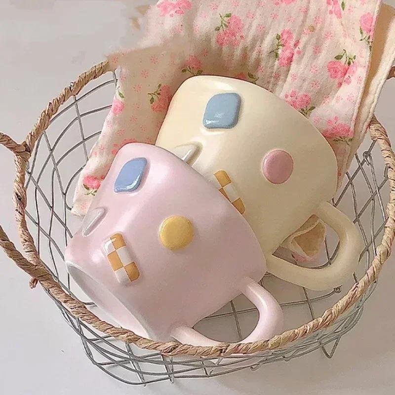 1Pcs 400ML Cute Multi-color Macaron Color Coffee Mug Ceramic Cup Cute Dopamine Three-dimensional Dots Water Cup Attachment