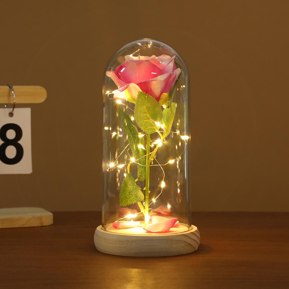 New Holiday Gift Eternal Flower Ornament Creative Glass Cover Rose Desktop Decorative Light Ornament