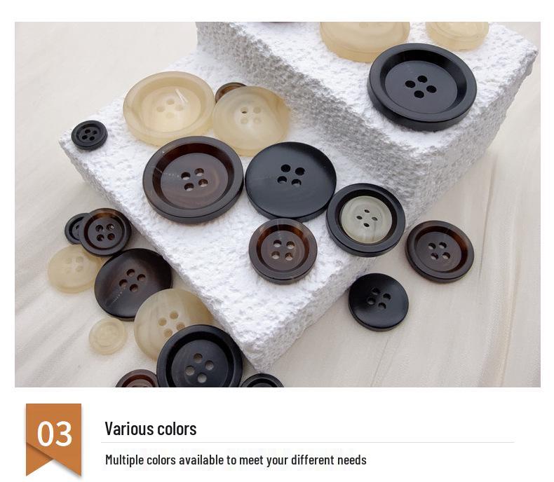 Matte Four-Hole Resin Cow Horn Pattern Buttons for Coats, Windbreakers, Suits, and Trousers