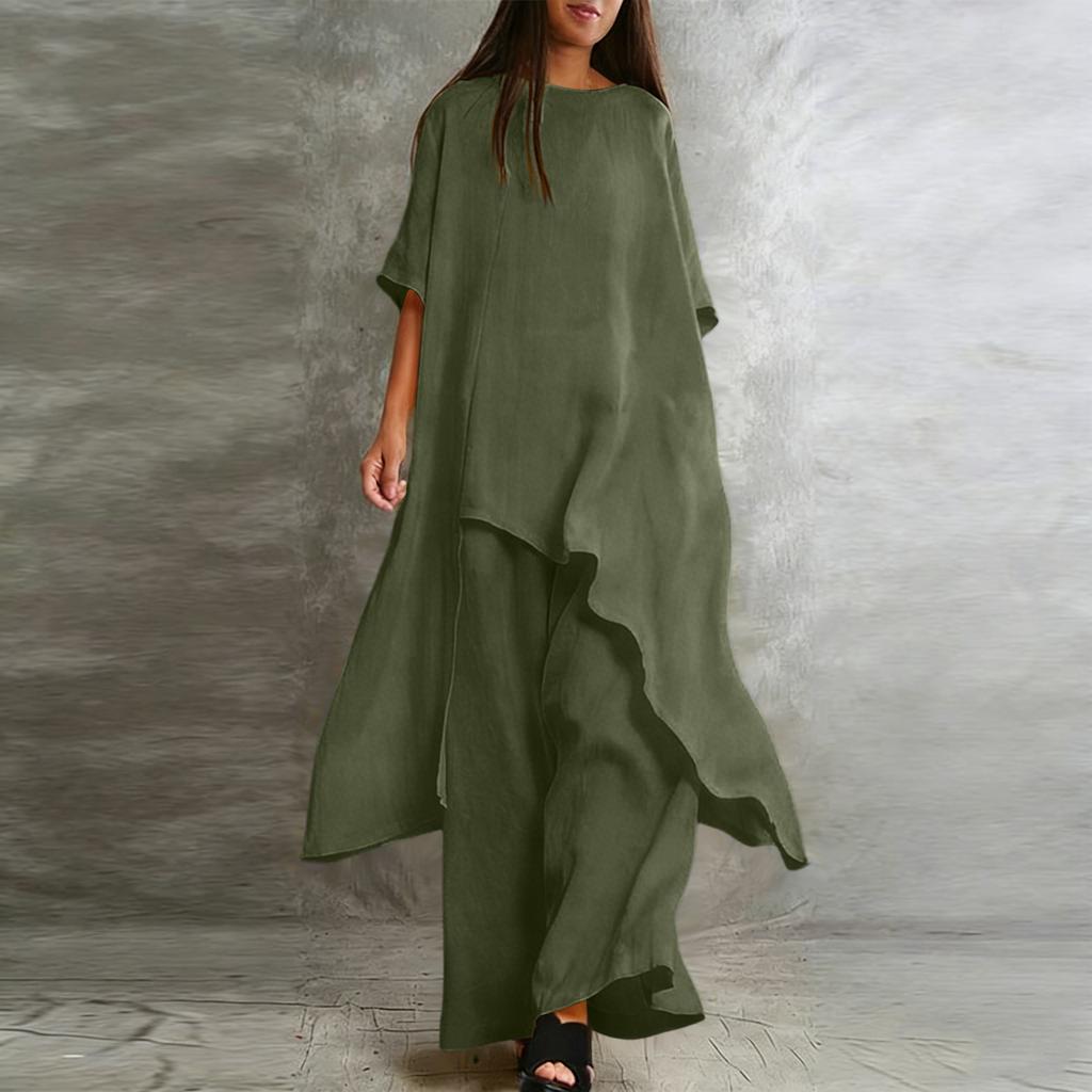 Conjunto Informal de Dos Piezas para Mujer: Top de Manga Corta de Moda de Corte Holgado + Pantalones de Pierna Ancha de Cintura Alta