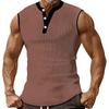 Canotta Henley da Uomo Senza Maniche con Bottoni Frontali Lavorazione a Coste Vestibilità Muscolare Classico Pullover Maglietta Sportiva Abbigliamento Casual