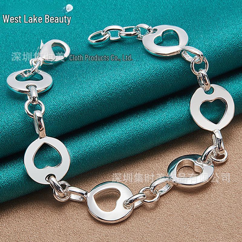 

West Lake Beauty Silver Heart Charm Bracelet for Women