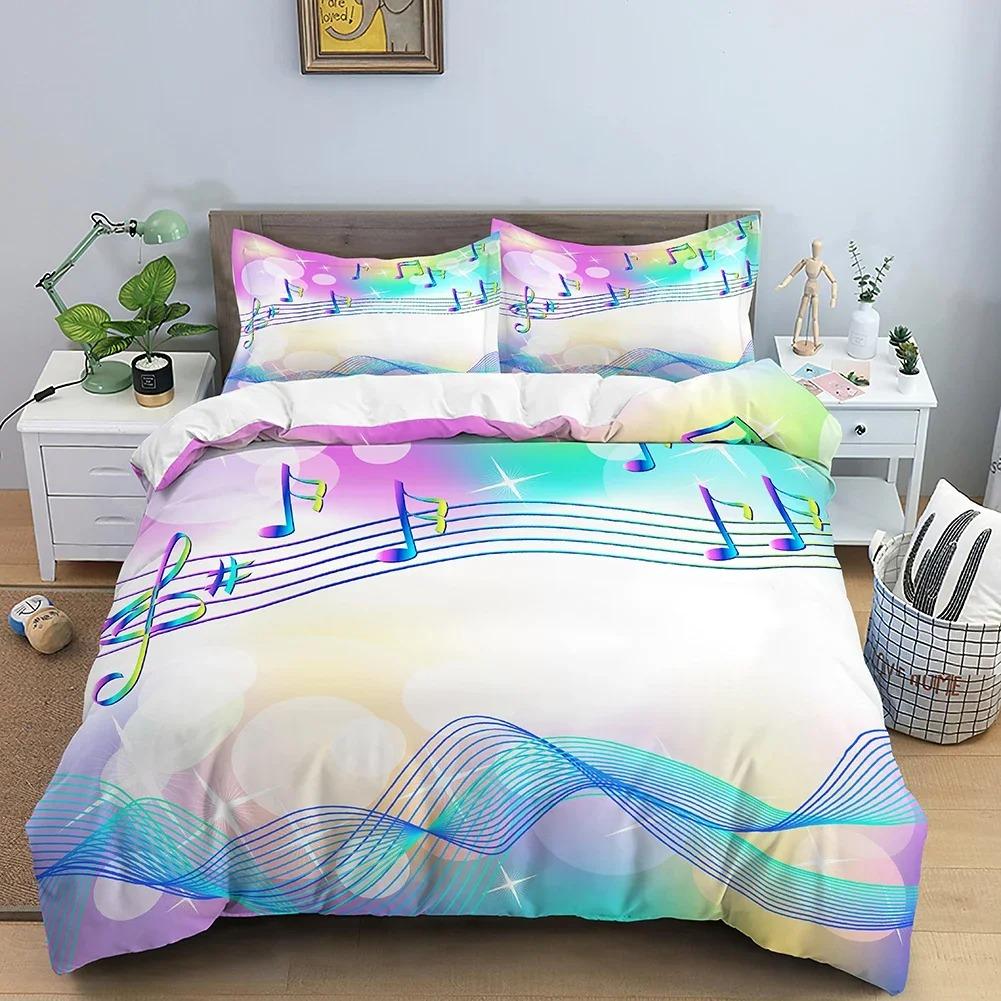 Musical Note Bedding Set 3pcs Music Theme Quilt Cover King Queen Size With Pillowcase Fashionable Psychedelic Soft Duvet Cover