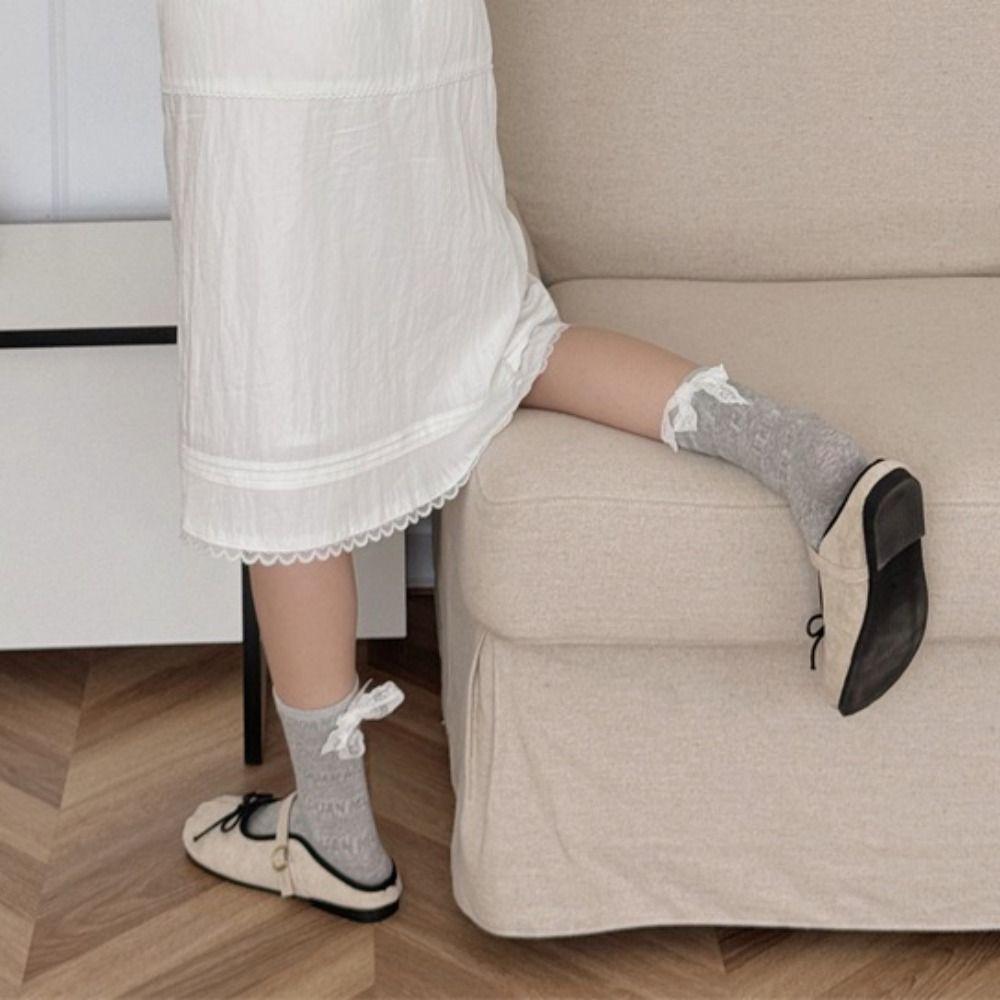 3Pairs Ins Style Mid Tube Socks Thin Sweet Socks Women Cute Lace Bow Socks  Girl
