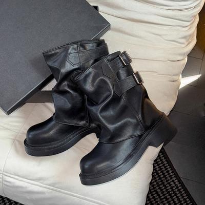 Mode Vintage Gürtelschnalle Damen Western Stiefeletten Prägnante Quadratische Absätze Schuhe Herbst Damen Kurze Stiefeletten