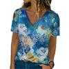 Summer New Women's T-Shirt 3D Vintage Gradient Floral Print V-Neck Short Sleeve Shirt Fashion Ladie T-Shirt Clothing Y2k T-Shirt