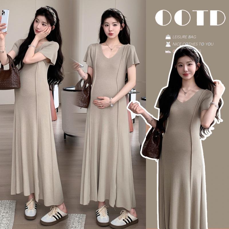 2026 Elegant Korean-Style High-Quality Beaded Knit Maternity Dress 2XL
