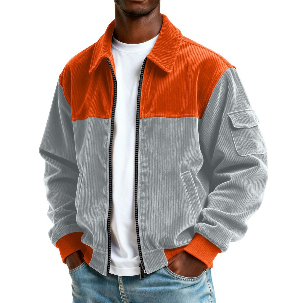 Herre Kordfløyel Lomme Glidelås Jakke Herre Pluss Størrelse Casual Sportsjakke