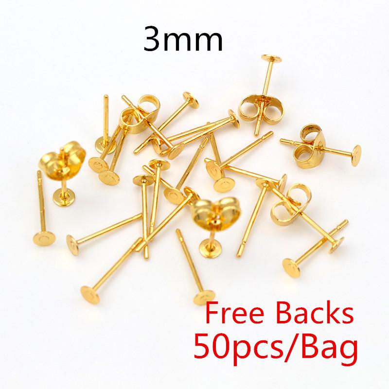 50-100 stuks/partij Gouden Roestvrij Staal Oorbellen Studs Lege Stiftbasis Pinnen Met Oorbellen Dop Sluitingen Oor Achterkant Voor DIY Sieraden Maken