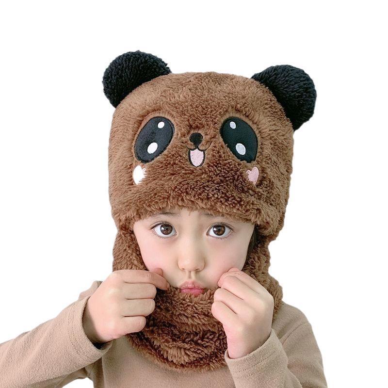 Kids' Winter Hats Boys Girls Scarf Integrated Cute Thick Warm Baby Ear Flap Face Cover