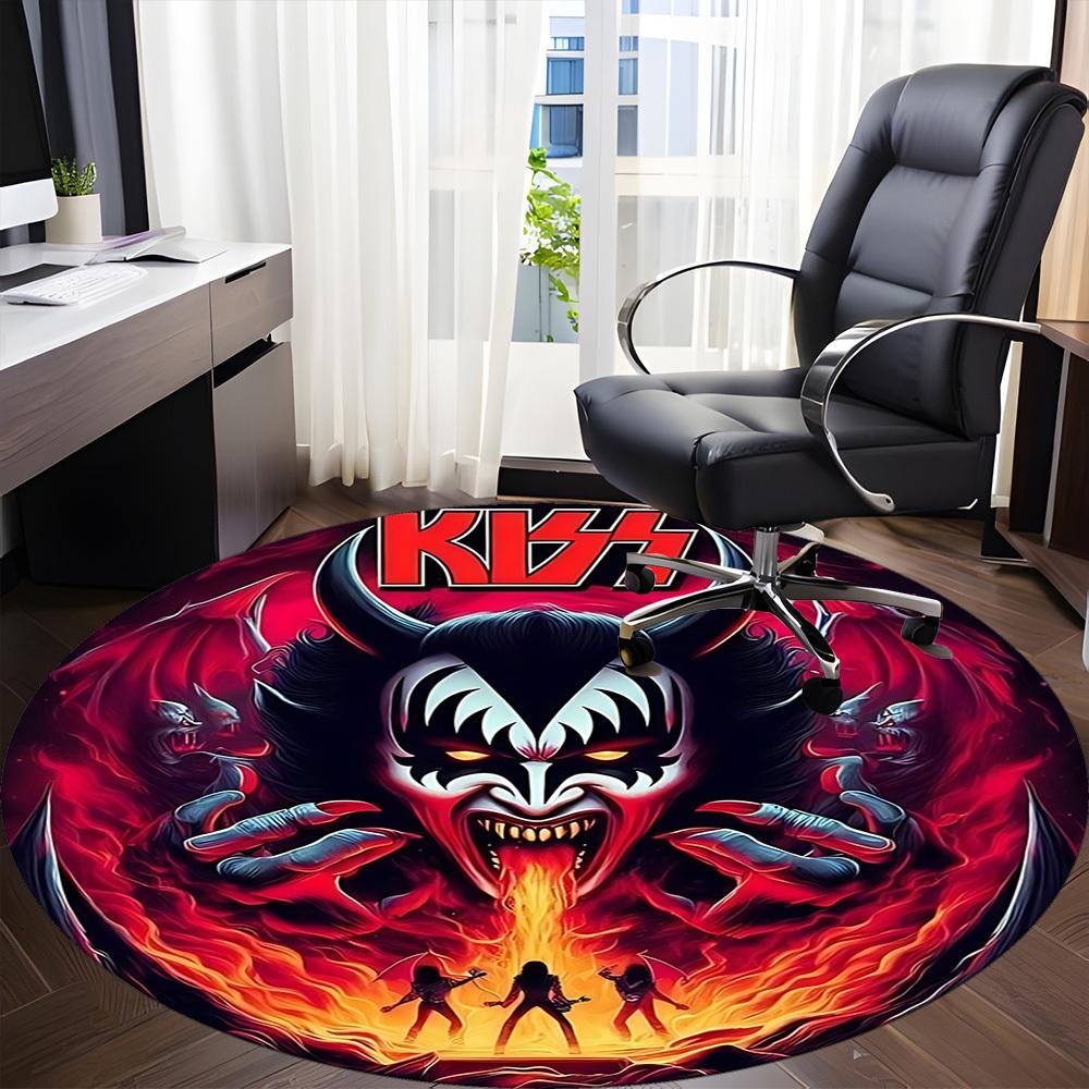 1pc KISS Music Office Round Area Rug, Under Office Chairs Bedroom Living Room Home Decor a1016297