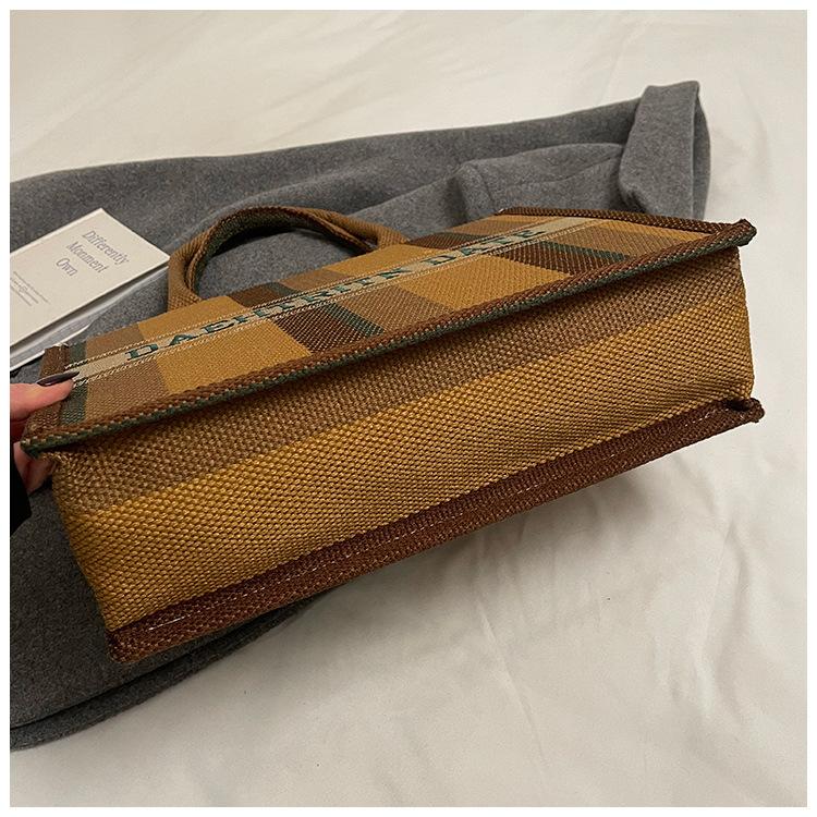 Women's Bag Cotton and Linen Large-capacity Portable Tote Bag New Fashion Embroidery Striped Color Contrast Hand Bag Women's Bag