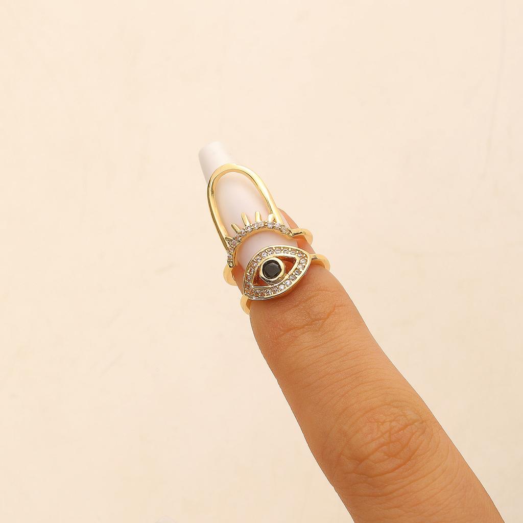 Metallic Evil Eye Nail Ring Women Trendy Opening Adjustable Nail Ring Stylish Personality Fashion Party Daily Wear Jewelry Gifts