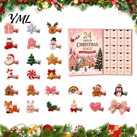 Christmas Party Hair Styling 24-Day Clip Advent Calendar, Girls Countdown Box with Sweet Style Accessories 24 Cute Hairpins, Holiday Gift, DIY Clips