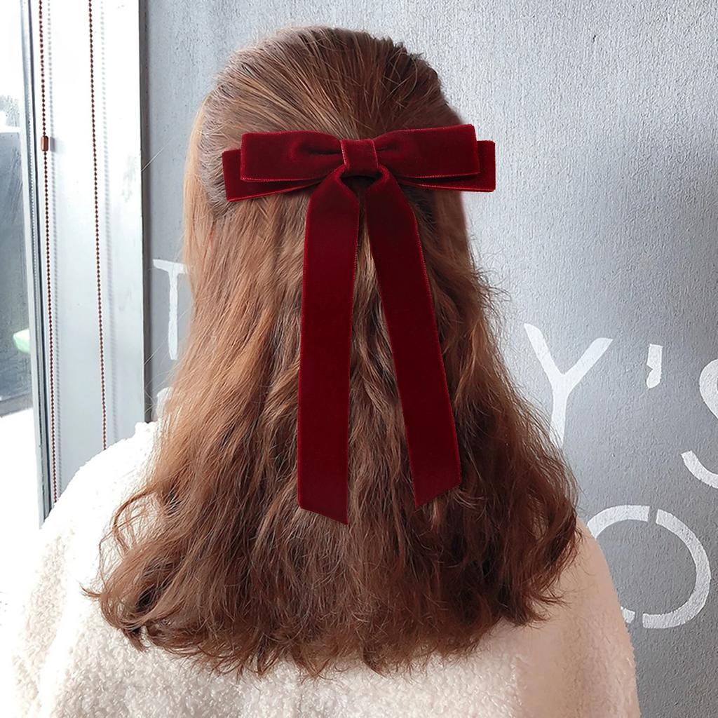 2Styles Velvet Bowknot Hair Clips for Women Elegant Sweat Double Bows Long Tassel Barrettes Hairpin Styling Korean Accessories