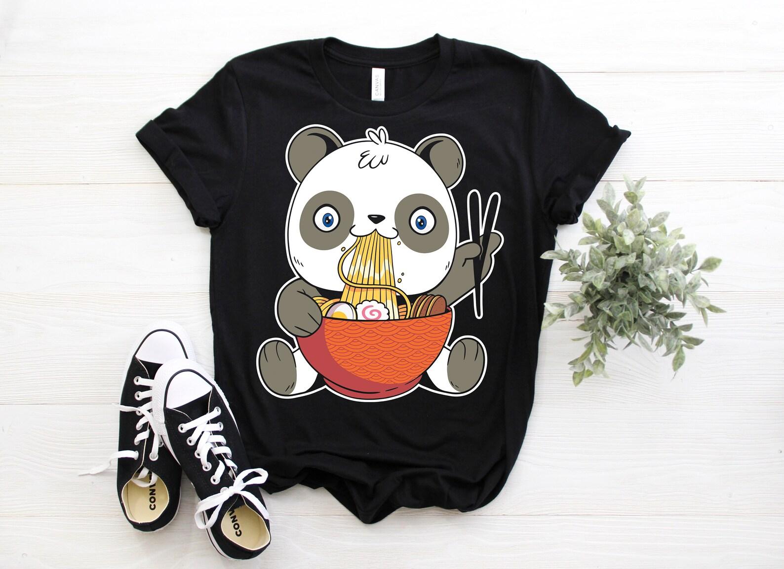 Panda Ra Noodles Lover Funny Costume Gift T-Shirt, Cute Kawaii Anime Akita Otaku Manga Animal Giant Panda TShirt, Birthday Present, 110