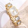 Ladies Bracelet Quartz Watch Sparkling Rhinestone Rectangular Dial Watch Faux Diamond Bracelet Wristwatch for Women Elegant Jewelry Timepiece