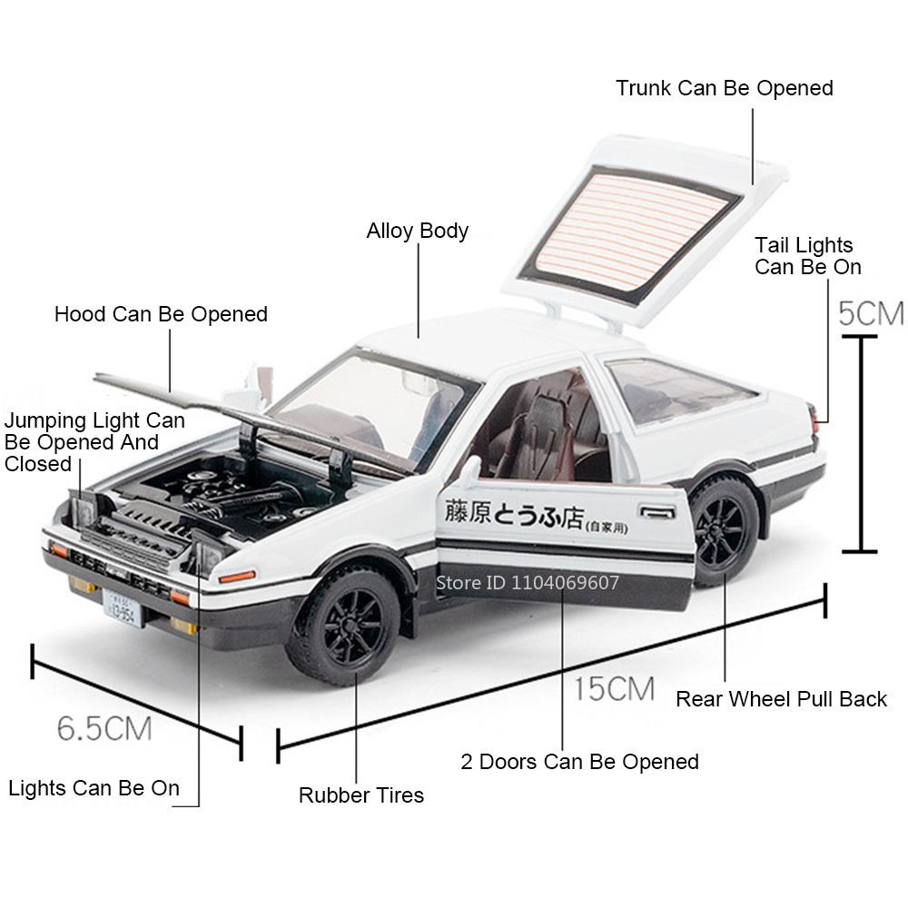 1:30 AE86 Vintage Car Toy Models Metal Diecast Miniature Cars 4 Doors Opened Sound Light Pull Back Simulation Vehicles Kid Gifts