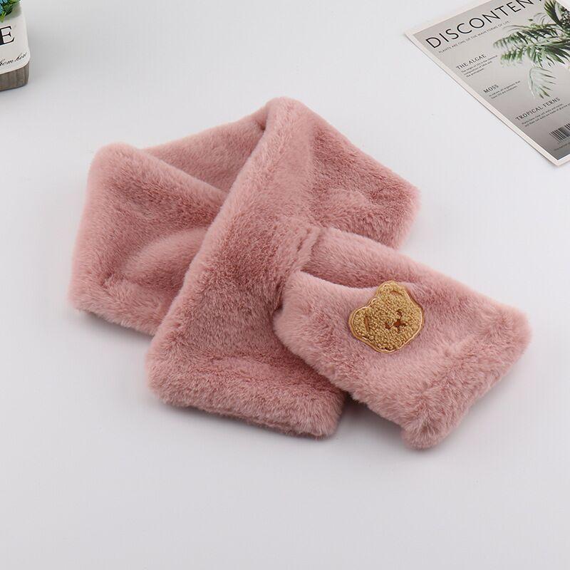 Elegant Faux Rabbit Fur Winter Warm Neck Warmer Cross Scarf Solid Color Neckerchief For Women Cute Little Bear Plush Scarf
