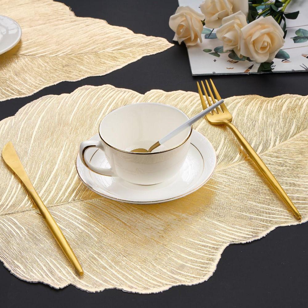 Gold Leaf Placemat Heat Resistant Waterproof Coaster Dining Mat Washable Wipeable Table Runner Dinner Table Decoration