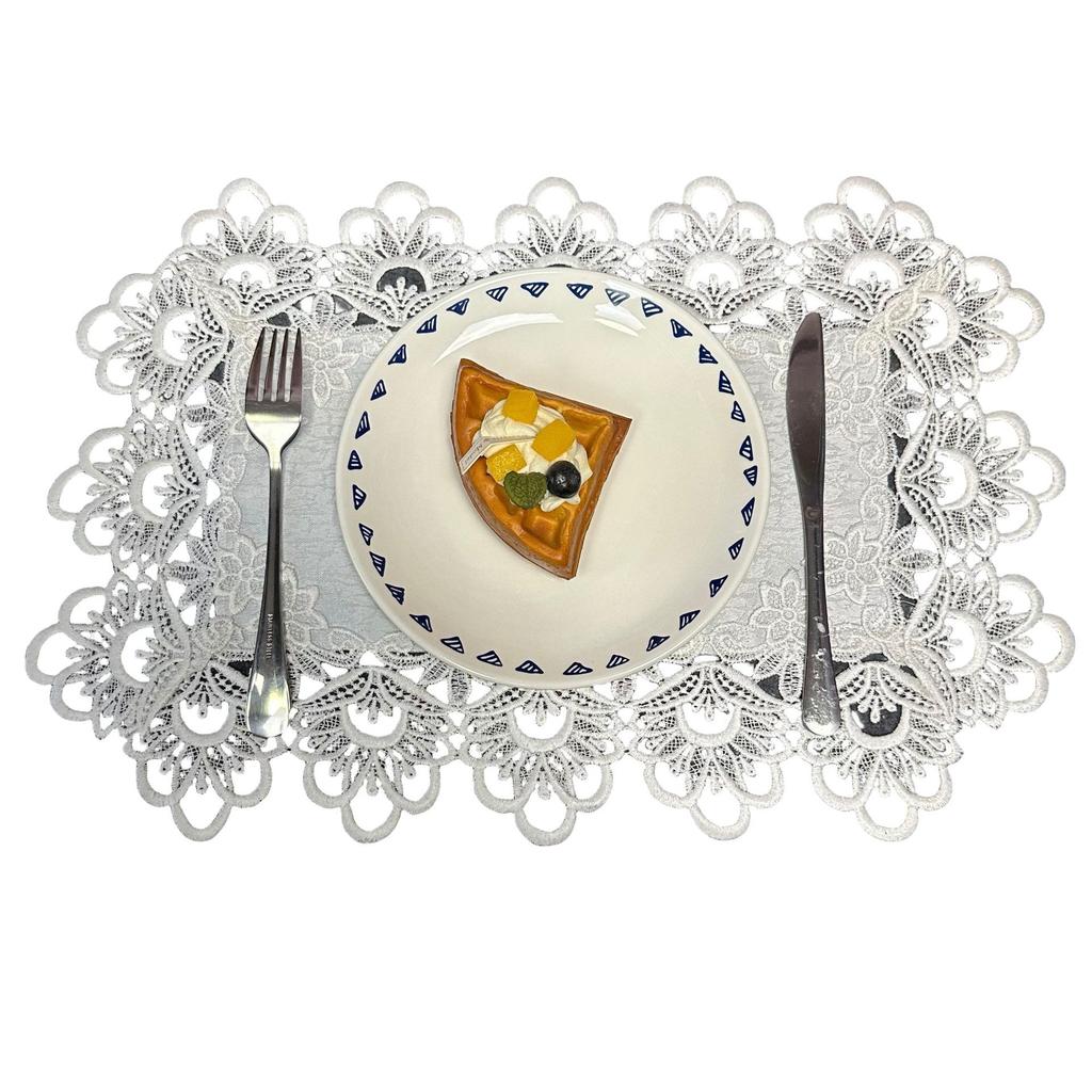 European-style white lace placemat, simple and fashionable wedding table decoration, bark pattern fabric plate mat, western food mat