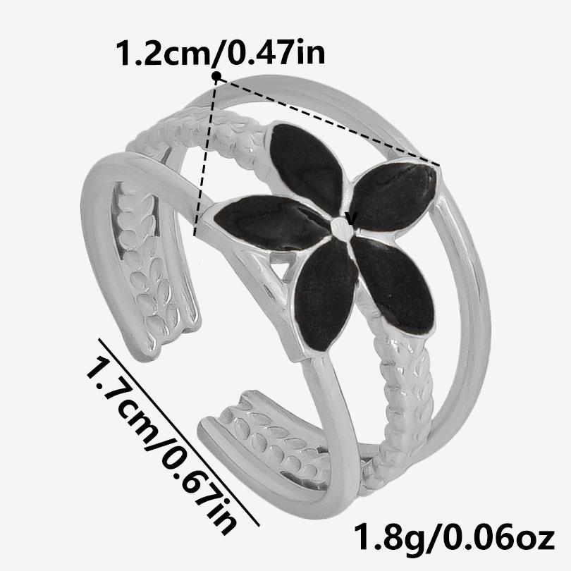 Different Style Silver Color Ring Black Oil Drop Open Adjustable Stainless Steel Rings For Women Men Accessories Enamel Jewelry