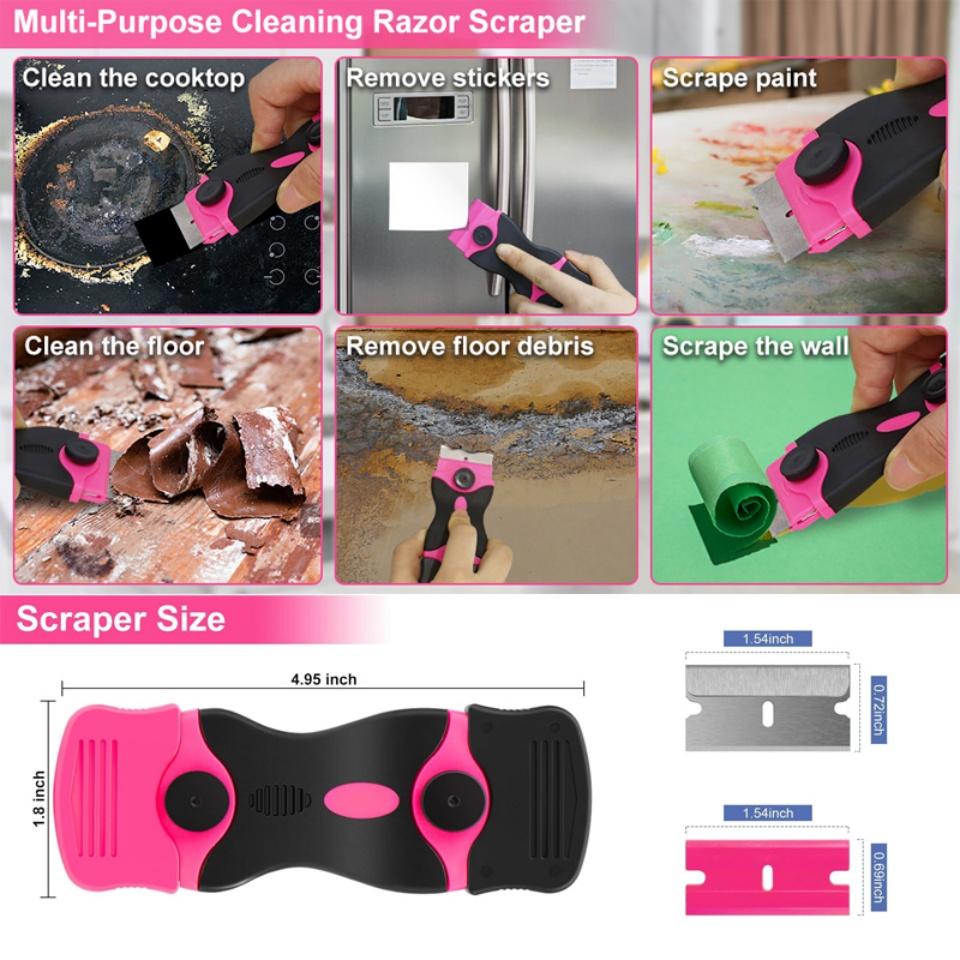 Window Cleaning Scraper Razor Blade Scraper Tool Plastic Double Edged Paint Scraper for Car Glass Decals Tint Stickers Cooktop
