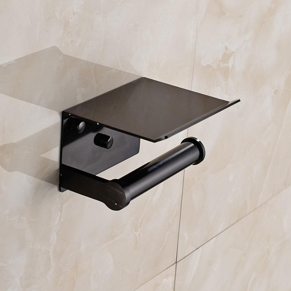 Multifunction 2 in 1 Space Aluminum Tissue Holder Toilet Paper Storage Rack Mobile Phone Shelf Bathroom Accessories Golden