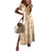 Women Summer Floral Dress Short Sleeve Beach Dress With Pockets Casual V-Neck Split Long T-Shirt Dress Travel Vacation