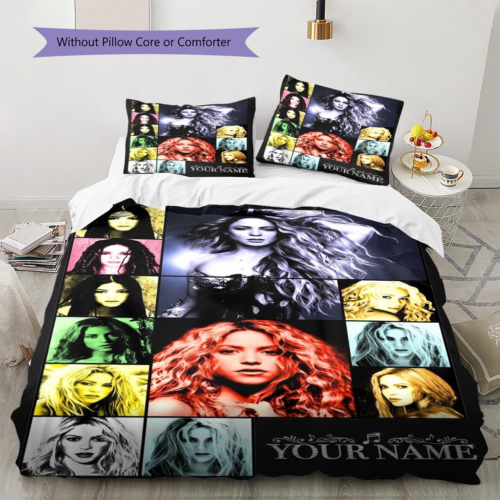 Name Custom Shakira Pattern Bedding Set Quilt Cover Pillowcase Home Decor Gift (1 * duvet cover + 2 * pillowcase, without core)