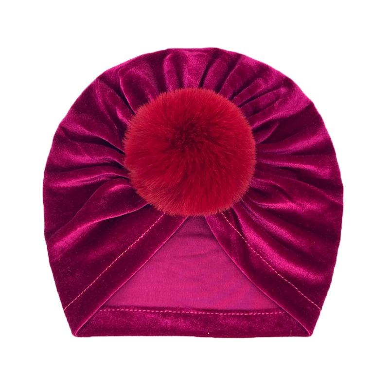 Winter Golden Velvet Hairball Cap Autumn Popular Infant Warm Hat Babyhat Dome Baby