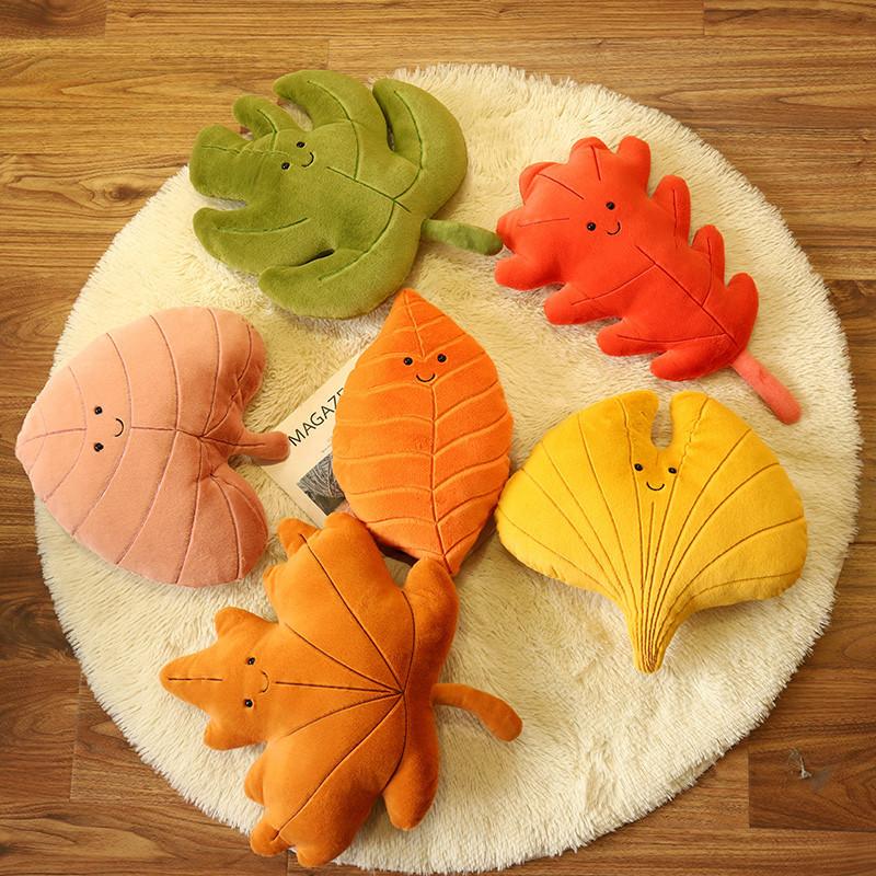 Simulation Leaves Plush Hug Pillow Cartoon Maple Leaves Soft Stuffed Plant Soft Plushies Kids Toys For Girls Home Decor