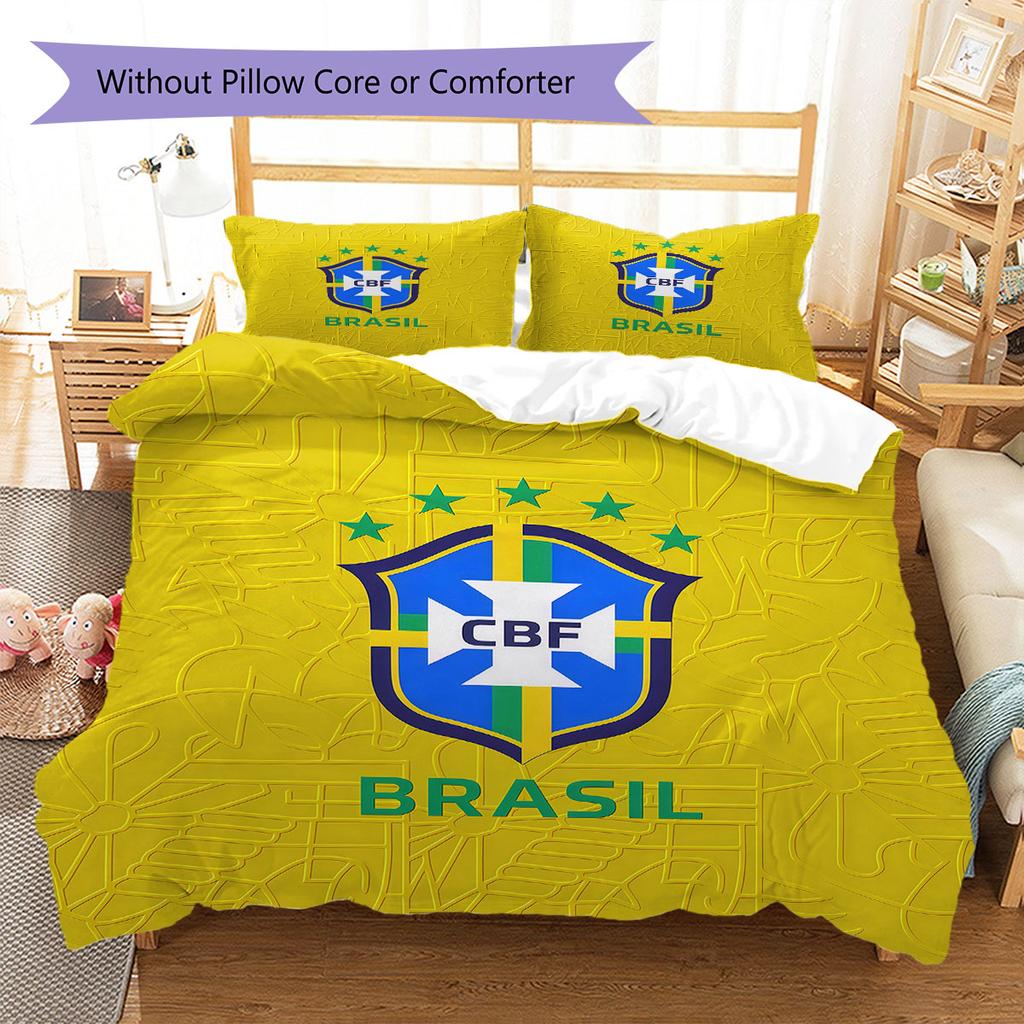 Brazil National Football Team Pattern Bedding,Quilt Set Quilt Cover Pillowcase Home Birthday Gift(1 * duvet cover + 2 * pillowcase, without core)