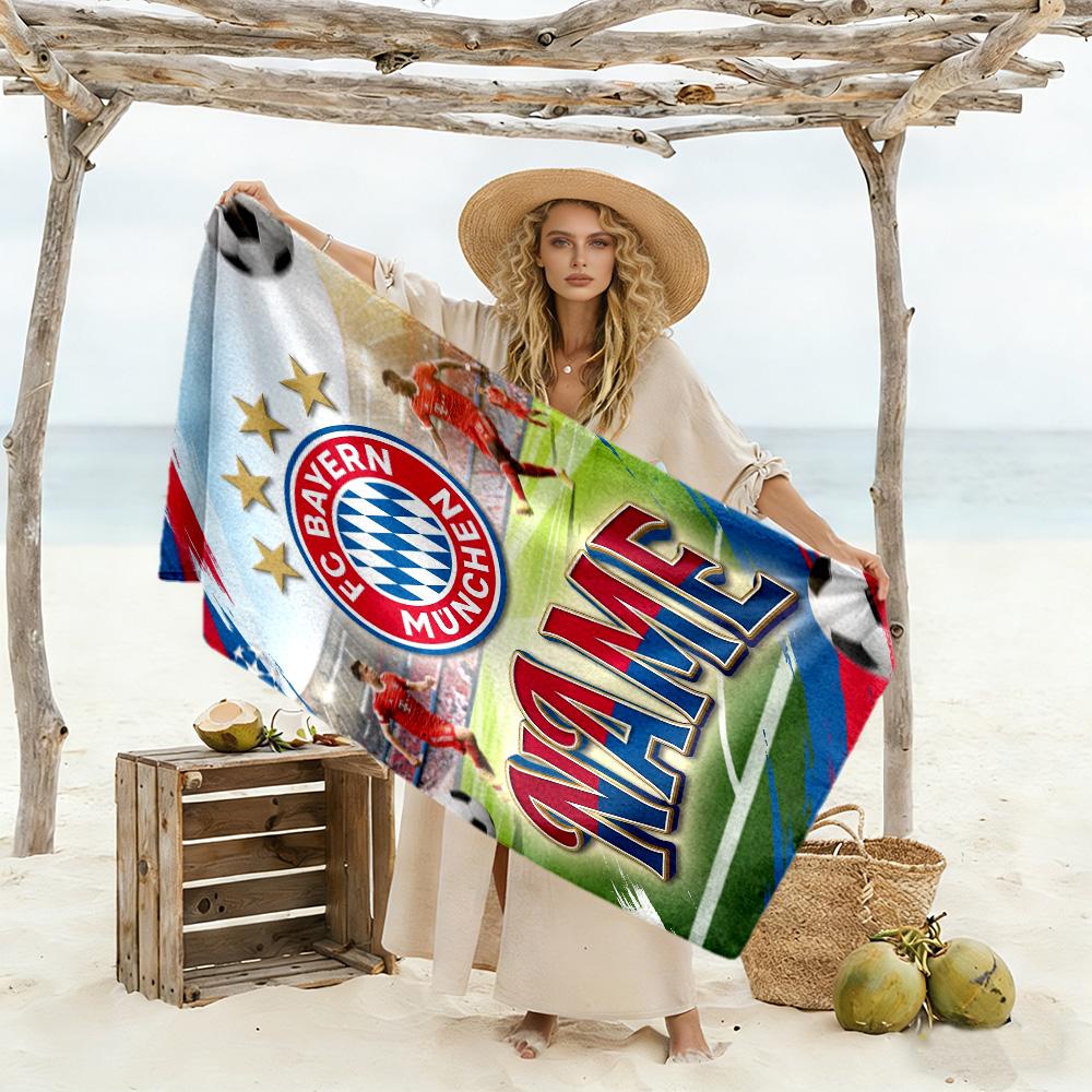 Bayern Munich Soccer Art Customizable Name Beach Towel Super Soft Microfiber Quickdry Fabric