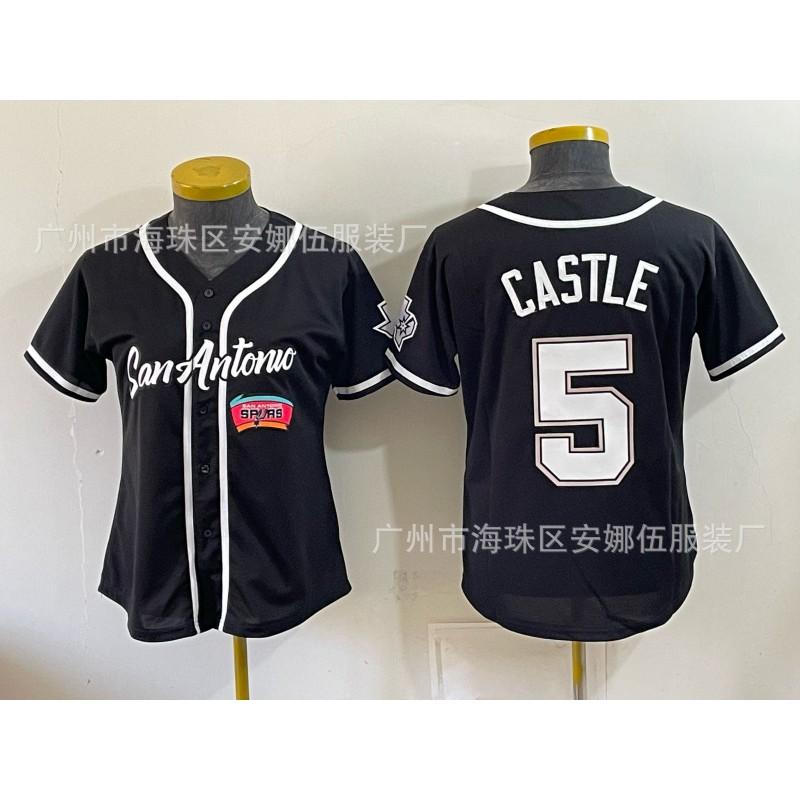 2026 Spurs 5 11 Print Baseball Cardigan Women Short Sleeve Embroidery Team Sports Top