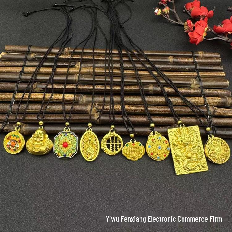 Vietnamesischer Sandgold Buddha Anhänger: Vergoldetes Maitreya Flammen Design