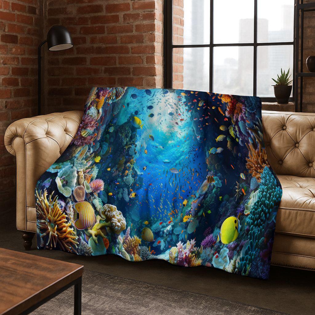 2026 New Underwater World Sea Dolphin Turtle Coral Art Flannel Blanket,Cozy Soft Throw Blanket for Home Bedroom Bed Sofa Kids