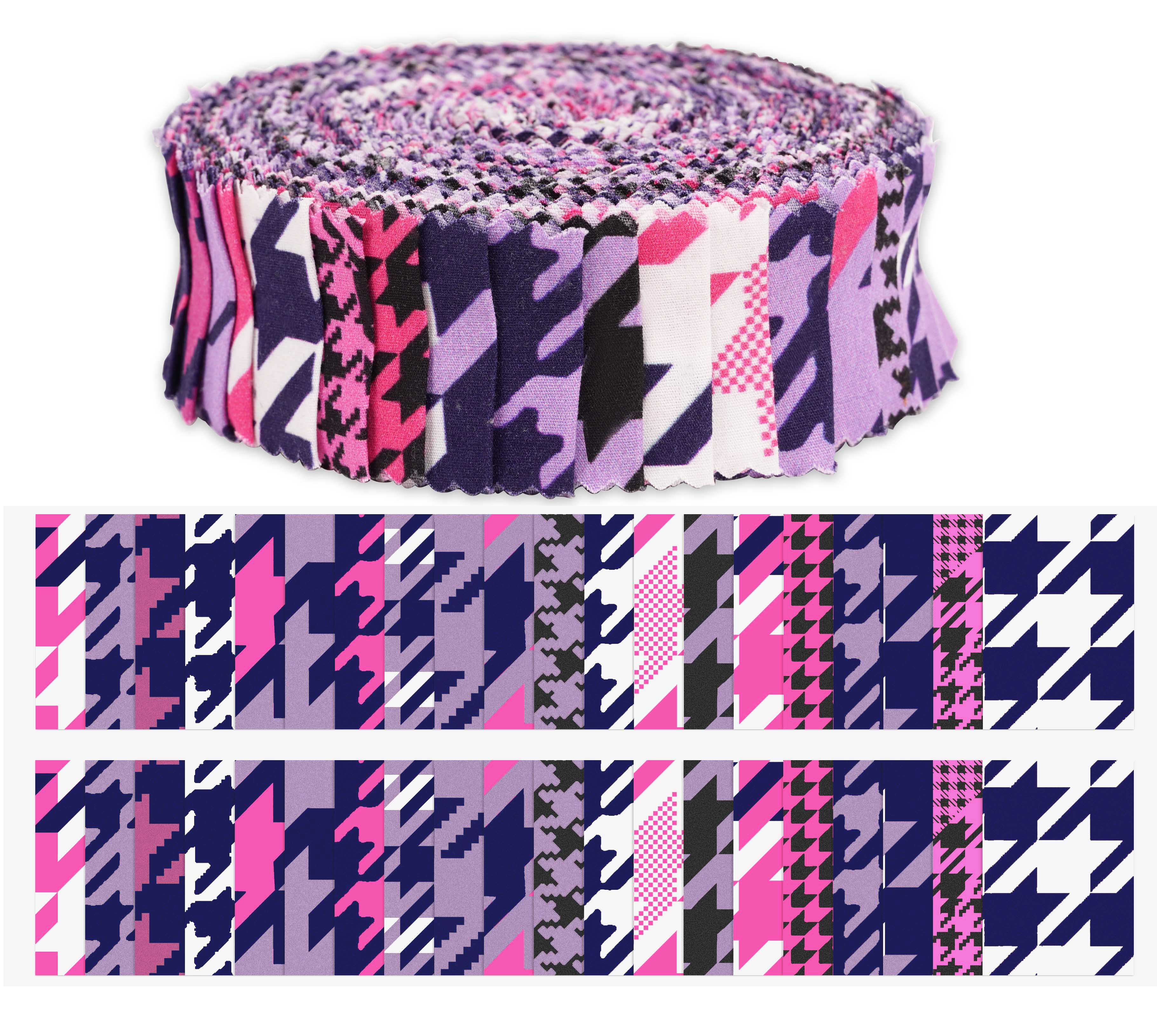 

Soimoi 40 шт. Бавовняна тканина з принтом «гусяча лапка» для стьобання ремісничих смужок 2,5 x 42 дюймів желейний рулон - фіолетовий і 1.5x42inches фіолетовий