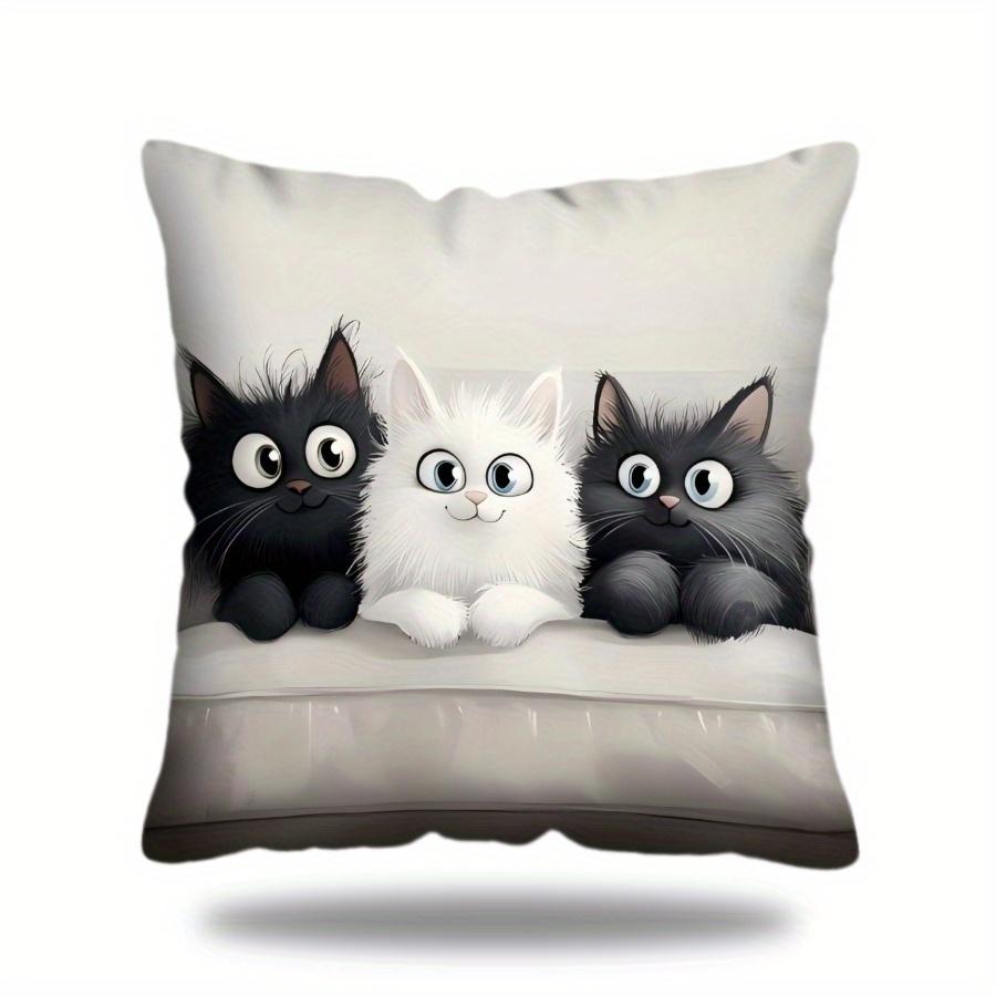 [Chic Cartoon Cat] Machine Washable Polyester Chic Cartoon Cat Throw Pillow Cover 17.7x17.7" | Contemporary Decorative Cushion Case