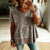 Women Boho Paisley Print Blouse V‑Neck Short Sleeve Ethnic Retro Loose Plus Size Casual Summer Tunic Top