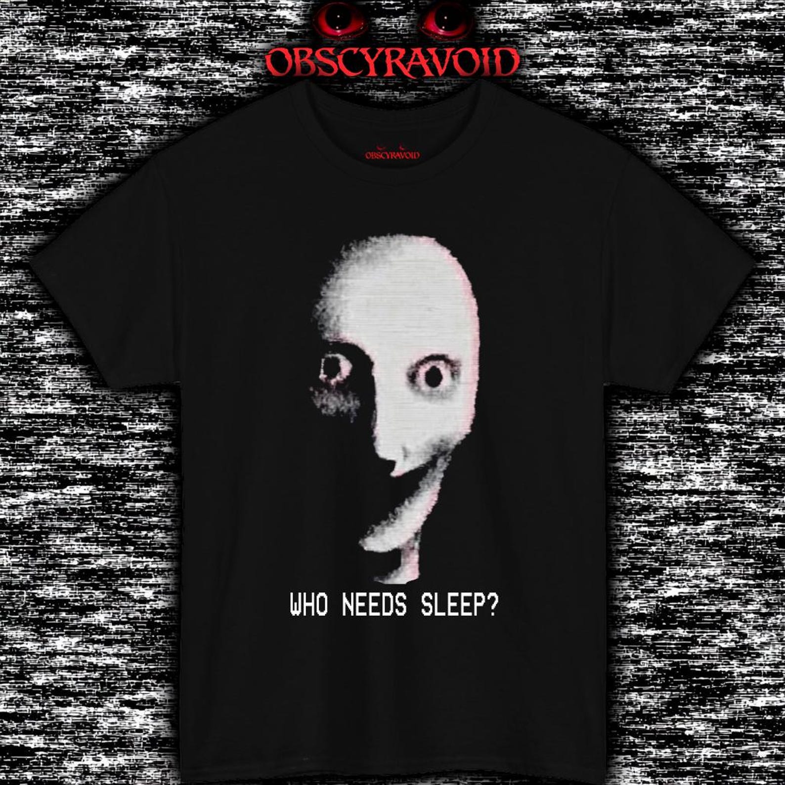 Who Needs Sleep Analog Horror T-Shirt Creepy Smiling Face VHS Style Scary Graphic Tee XL