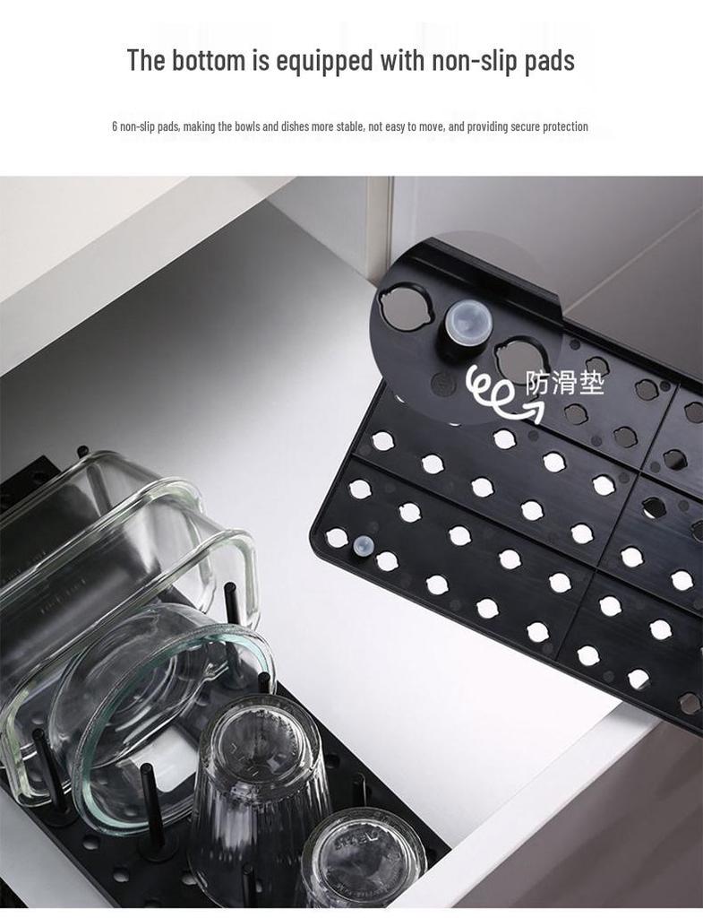 Drawer-Style Retractable Dish Rack with Non-Slip Bowl & Plate Storage, Adjustable Cutlery Organizer, & Cup Holder